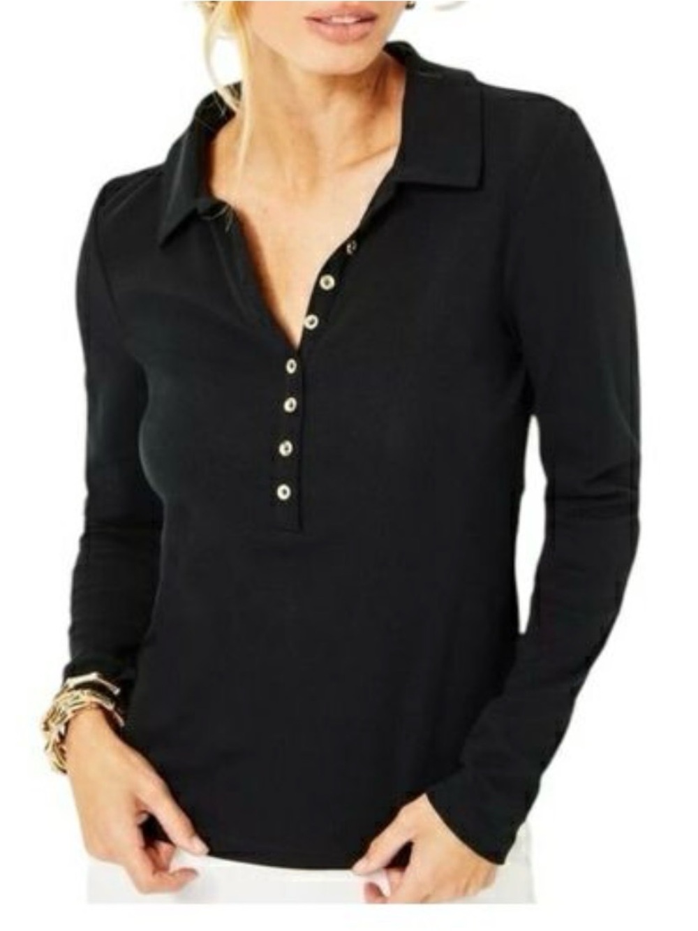 Lilly Pulitzer Reema Women’s Buttoned Long Sleeve Black Top Size XL EUC Green